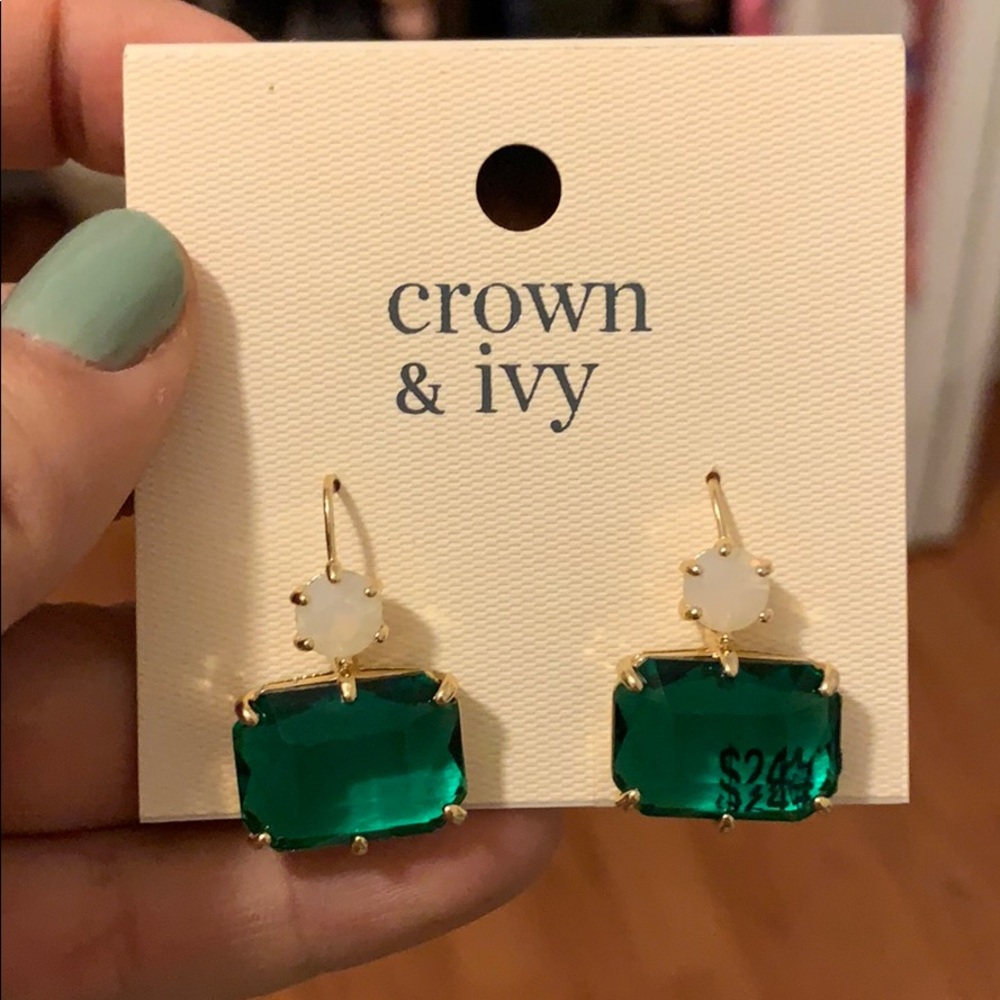 Crown & Ivy faux emerald earrings